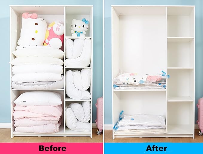 Vacuum Storage Bags Space Saving Bags for Comforters Clothes Pillow Bedding Blanket Storage, Double Zip Lock Seal & Leak Valve, Free Travel Hand Pump Included (6 Pack Medium - 28 * 20 inches)