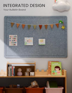 Fluxynara Bulletin Board,35.4" x 23.6" Cork Board Alternative with 12 Safe Removable Adhesive Tabs, Foldable Felt Pin Board for Home Office, Classroom, Bedroom,Entryway for Walls—Blue Gray