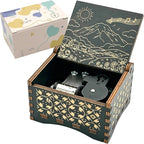 Pursuestar Black Wooden Wind Up Music Box - What a Wonderful World, Vintage Engraved Wood Mechanism Musical Gifts for Anniversary Mother's Day Valentine's Day Christmas Thanksgiving Birthday