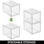 mDesign Plastic Closet Organizer Bin w/Pull Out Drawer - Slim Stackable Storage for Closet - Organization for Accessories, Bags, Totes, Small Linens, and More - Lumiere Collection - Clear