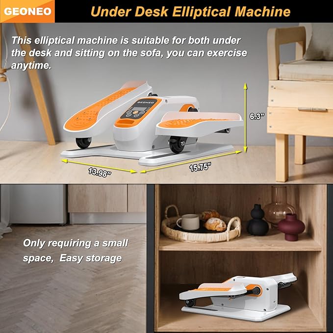 Under Desk Elliptical Machine, Electric Elliptical Exerciser for Senior, Quiet and Small Electric Seated Pedal for Home with Display Monitor, Remote Control and 12 Adjustable Speeds