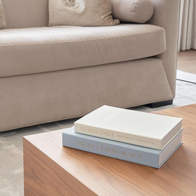 Beautiful Decorative Books - Set of 2 Linen Boxes Enhance Your Coffee Table, Bookshelf or Mantel Decor - Stylish Fake/Faux Books for Modern Home Decoration, Photo Storage and as a Keepsake Box