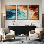 Large Framed Blue Orange Abstract Wall Art for Living Room, Set of 3 Modern Canvas Prints Paintings Artwork for Walls, Minimalist Colorful Bright Pictures for Dining Bedroom Hallway Wall Decor 24x36 In