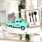 Hxezoc Coffee Decor for Coffee Bar Metal Truck with Coffee Beans Burlap Sack Vintage Pickup Mini Diecast Truck for Farmhouse Coffee Station Home Coffees Bar Tabletop Decorations (Blue)