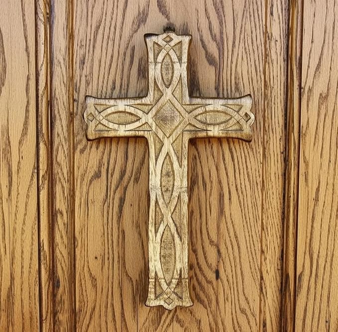 Hosley Hand-Carved Wooden Cross – 8 Inch Rustic Faith Wall Decor | Christian Gift, Prayer Room, Home Blessing, Wedding & Baptism Keepsake