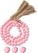 Equsion Seasonal Wooden Bead Garland with Tassels, 3.3 ft Holiday Vintage Boho Bead Garland Easter Tray Decoration, Vase Wall Room Art Birthday Party Decoration(Pink)