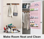 SLEEPING LAMB Over The Door Shoe Rack with Large Deep Pockets, Kids Shoe Organizer for Closet Door, Narrow Hanging Boots Storage, Pink