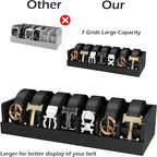 Bamboo Belt Storage Organizer Box - Belt Organizer for Closet | Wooden Belt Tie Hanger Racks for Men Women Drawer | Belt Display Holder Wall Mount with 2 Pcs Tie Clip (Black, 2 7GRIDS)
