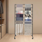 Scarf Organizer, 7-Tier Metal Scarf Display Stand with Wheels, Freestanding Scarf Display Rack, Retail Store Towel Rack, Ties Belt Pants Hanging Rack, for Boutique Display, Home (Black-7 Rods)