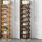 9 Tier Bamboo Shoe Rack, The 9-Tier No-Assembly Bamboo Rack, Foldable Bamboo Shoe Rack, Foldable Vertical Organizer, Vertical Shoe Organizer for Small Spaces (Brown)