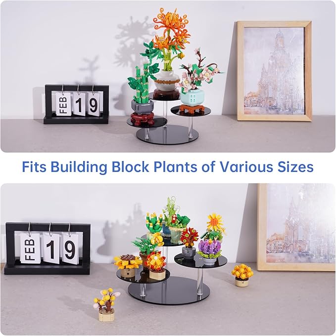 NiHome Black Acrylic Display Stand for LEGO Botanical Collection Sets, Multi-Tier Showcase Figurine Display Shelf Riser for Collectibles and Room Decor, Perfume Riser Holder, Tabletop Plant Stand,2PCS