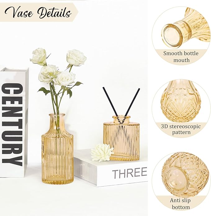 36Pcs Bud Vases Set Small Vintage Glass Bottles Bud Vases in Bulk Multiple Shape Cute Glass Vases for Rustic Wedding Centerpieces Table Decorations and Home Decor (Champagne)