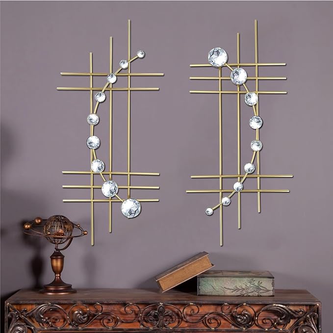 ZEXUIRU 2 Pcs Abstract Metal Art for Wall Decor Living Room Bedroom Bathroom Office Metal Bling Modern Geometric Hanging Vertical Small Iron Sculpture Plaque Pack -Gold 24in