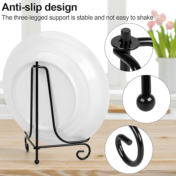 vivinin 4 Pack Plate Stands For Display,Plate Holder 6 '',Picture Frame Stand of Metal,Frame and Artworks,Small Easel for Book,Tabletop Art,Picture,Photo Platter,black (21ZSJ0001)