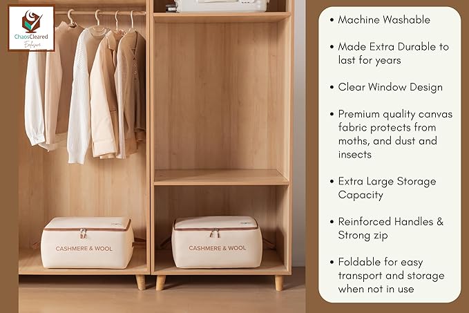 100% Cotton Cashmere & Wool Storage Bag – Breathable Sweater Storage Bag for Cashmere, Wool, Knitwear & Delicate Garments – Dust & Moisture Protection