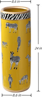 Umbrella Racks Porcelain Ceramic Umbrella Zebra Print Stand Umbrella Holder Modern Style Floor Vase for Storing Canes Walking Sticks for Entryway Indoor 24‘’High