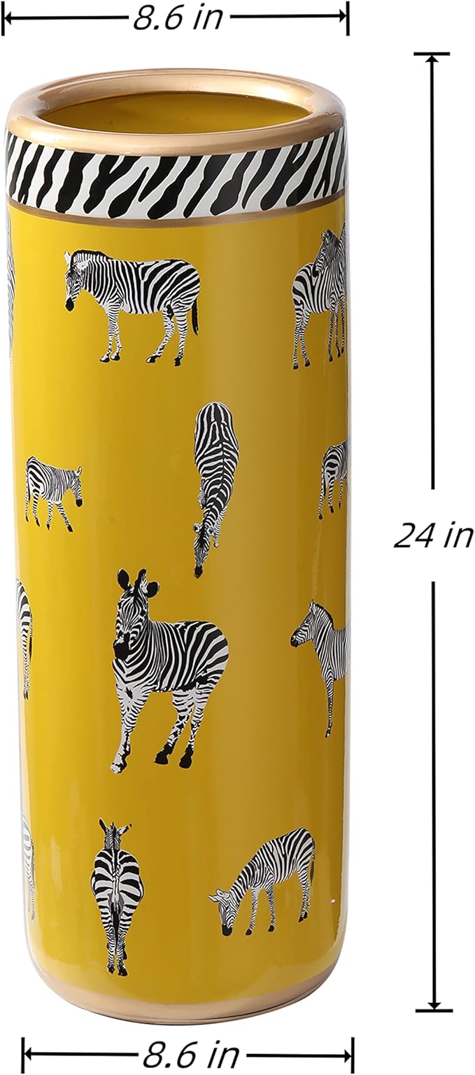 Umbrella Racks Porcelain Ceramic Umbrella Zebra Print Stand Umbrella Holder Modern Style Floor Vase for Storing Canes Walking Sticks for Entryway Indoor 24‘’High