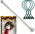 Leinuosen Christmas Front Door Garland Hanger 43-74 Inch Adjustable Christmas Wreath Hanger Stainless Steel Retractable Rod with 3 Green Tie Ropes No Nail Screw No Damage for Xmas DIY Hanging(Silver)