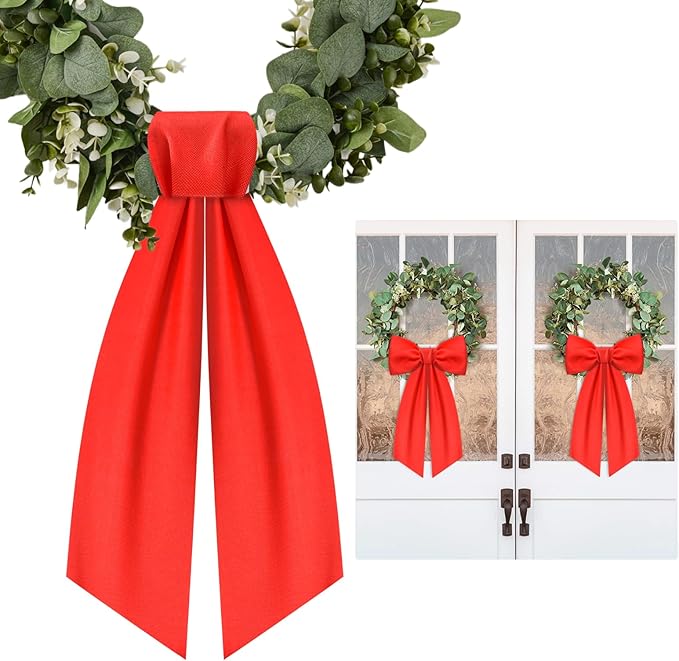 2 Pcs Red Wreath Sash for Front Door Linen Wreath Ribbon Bow for Yard Porch Garland Home Decor