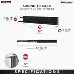 Rev-A-Shelf Pull Out 12" Side Mount Extending Closet Tie & Belt Organization Storage Rack Holder for Up to 23 Ties, Chrome, TRC-12CR