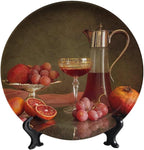 Decorative Plate Holder, 6 Inch, Blood Orange Grape Pomegranate Cider Round Display Plate, Decorative Plates with Stand, for Wall Hanging Living Room Bathroom Decor Gift