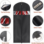 Univivi Garment Bag 60inch Lightweight Suit Bags for Closet Storage, Hanging Clothes Cover 3 Pack with Zipper and Eye-Hole Carry Handles for Folding for Tuxedos Coats Dresses, Black