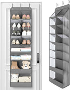 Yecaye Over the Door Shoe Organizer Hanging with Large Pockets, 8 Tier Back of Door Storage for Nursery, Closet and Bathroom, Partition Behind Door Organizers Shelf with Baby Clothes (1 Pack, Grey)