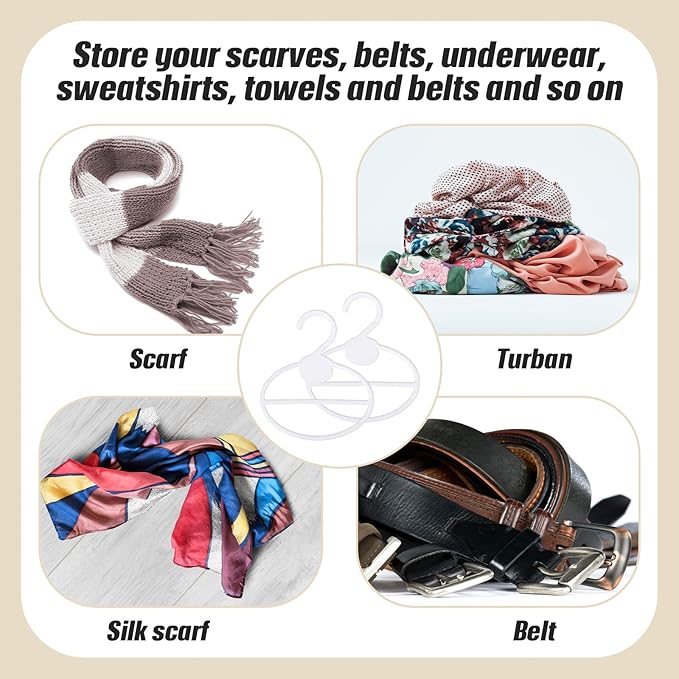 50 Pcs Scarf Hanger Plastic Holder Organizer Space Saving Scarf Organizer Clothes Hanger for Scarves Headscarves Clothing Sorting Storing (White)