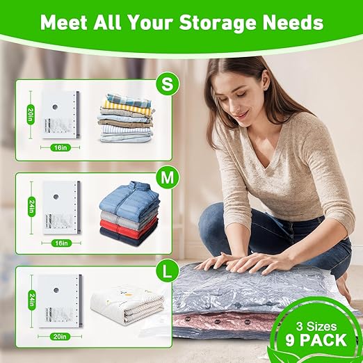Vacuum Seal Bags for Clothing with Wireless Electric Pump - Travel & Home Use, 9 Pack Ideal Space Saver Vacuum Storage Bags, Travel Vacuum Bags for Luggage