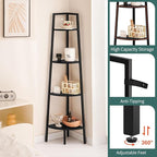 Yoobure 4-Tier Corner Shelf with Metal Frame, Ladder Bookshelf Display for Bedroom Living Room, Tall Bookcase Plant Stand, Wood Small Shelf Stand Home