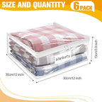 Plastic Storage Bags with Easy-Glide Zipper, Pack of 6, Durable Clear Vinyl Zippered Storage Bags for Clothes Sweaters Comforters Blankets Sheets Bedding (12 x 12 x 3.9 Inch)