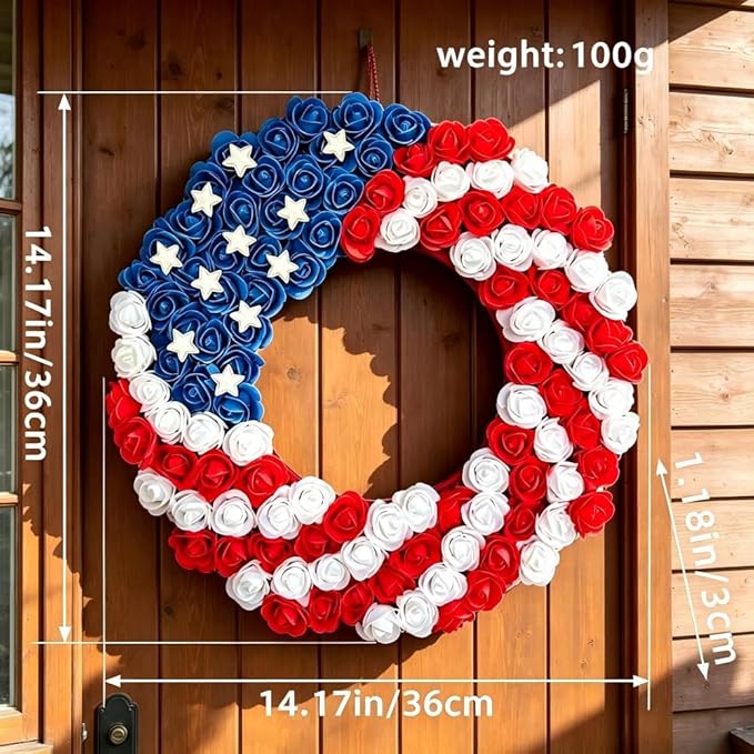 4th of July Decorations Outdoor Patriotic Wreaths for Front Door 250th Anniversary Decorations Red White and Blue American Flag Wreath (Red White Blue 2)