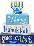 Moucuny 4 Pcs Hanukkah Decorations for Home Chanukah Table Decor Wooden Menorah Decoration Hanukkah Centerpiece Rustic Decorative Menorah Block Signs Gift Farmhouse Jewish New Year Decoration for Home