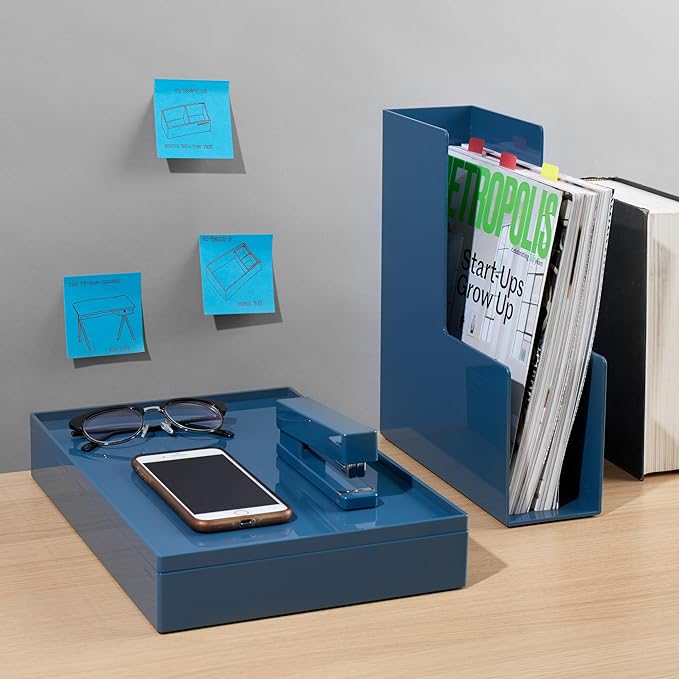Poppin Magazine Holder - Durable Hard Plastic Magazine and File Organizer, Lacquer-Like Finish, Desk Organizer, Multiple Colors Available (Slate Blue)