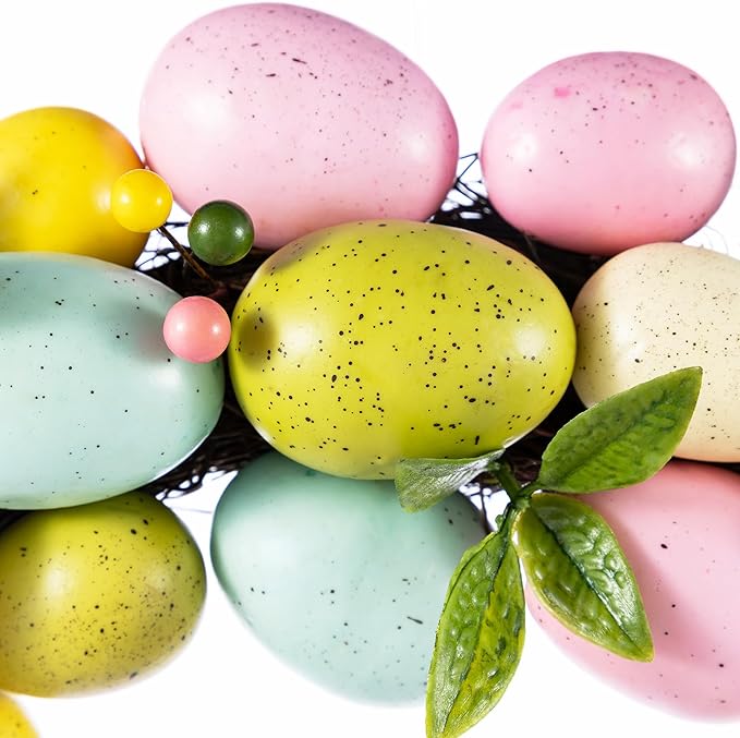Glitzhome 18" Easter Wreath with Eggs Spring Front Door Decoration Artificial Eggs Wreath for Home Party and Holiday Celebrations