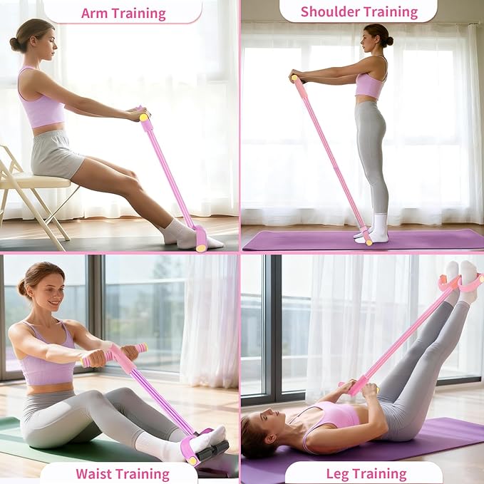 Pedal Resistance Bands with Handles, Upgrade 6-Tubes Manual Tension Training Pedal, Natural Rubber Foot Pedal Resistance Bands, Multifunction Fitness Bands for Abdomen, Waist, Arm, Leg