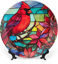 Decorative Plates, Cardinal Bird Stained Glass Design Display Plate for Home Office Kitchen Table Decor Porcelain Plates 7 Inch, Gifts for Loss of Loved