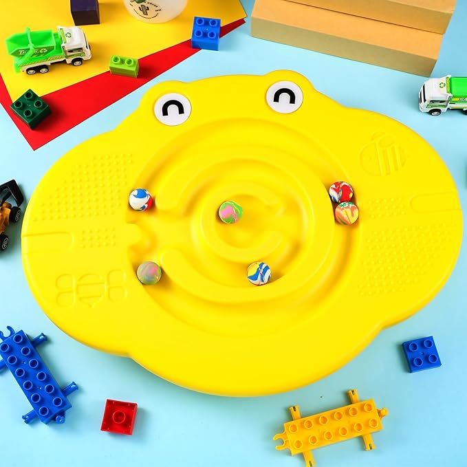 Kids Maze Balance Board Plastic Wobble Rocker Balance Board with Mini Balls Load 170lb for Balancing Exercise Equipment Game Boys Girls Physical Therapy 18.5 x 14.57 Inch(Yellow,Cute)