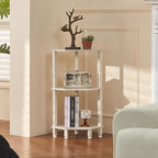 YUFAM 3-Tier Corner Shelf with Sturdy 5-Leg Base, Wooden Corner Bookshelf for Small Spaces, Small Corner Table for Living Room, Bedroom, Office, Grey White