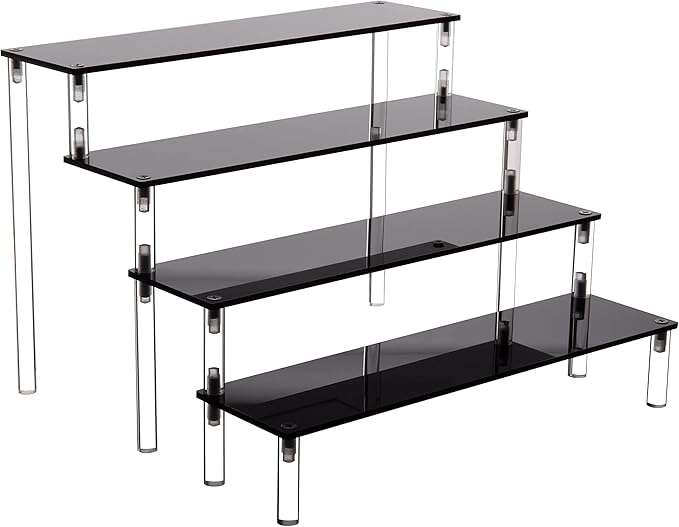 Acrylic Stands for Display,4 Tier Black Cupcakes Perfumes Figurines Display Stand Risers Shelf for Decoration and Organizer