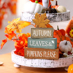 Lineshading 4 Pcs Fall Decorations for Home Thanksgiving Decor Wooden Maple Leaf Fall Table Centerpiece Autumn Tiered Tray Rustic Wood Maple Leaf Block Sign Farmhouse for Home Kitchen Shelf