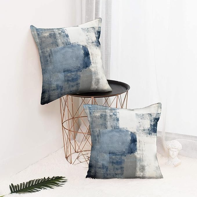 Throw Pillow Covers 20x20 Set of 2 Blue and Grey Art Throw Pillow Covers Soft Decorative Couch Pillow Covers for Home Living Room Bedroom