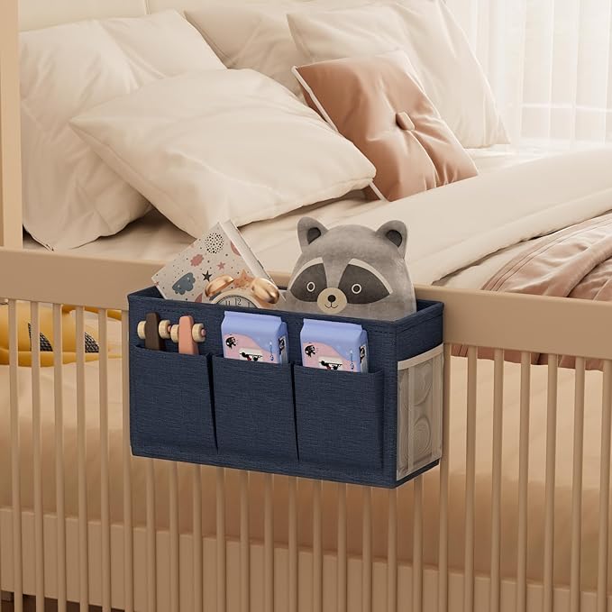 Edudif Dual-purpose Bedside Caddy Bedside Organizer, Bed Caddy with 6 Pockets, Versatile Bedside Storage Solution Magazine Remotes holder, ideal for Home, Dorm, Hospital, Crib Bed