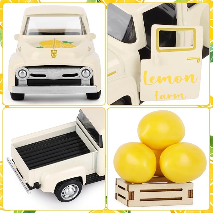 Lemon Decor Vintage Truck Decor with Mini Faux Lemons Summer Table Centerpieces Lemon Tiered Tray Decor for Home Kitchen Farmhouse Shelf Accessories