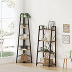 BON AUGURE Corner Ladder Shelf, 5 Tier Metal Wood Corner Bookshelf, Tall Shelving Unit Shelf Plant Stand for Living Room, Home Office, Bathroom (Vintage Oak)