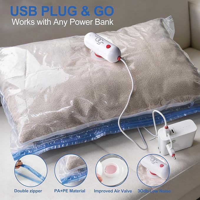 VMstr 9 Pack Travel Vacuum Storage Bags with USB Pump, Vacuum Packing Seal Bags for Luggage, Carry-on Size Space Saver for Clothes and Clothing Travel
