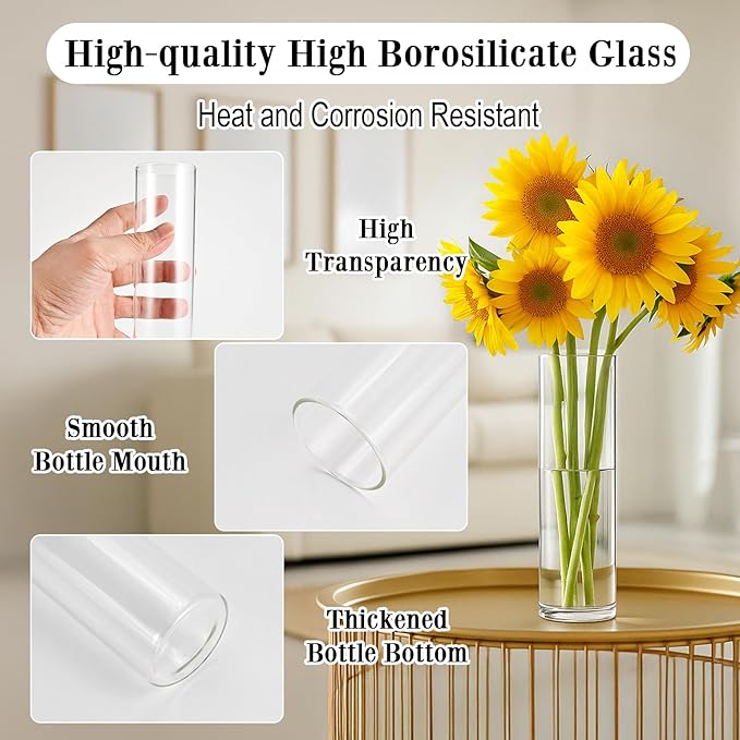 16 Pack 5.9" Tall x 1.8" Diameter Clear Glass Cylinder Vases - Multi-Use Flower Vase, Hurricane & Floating Candle Holders for Wedding Centerpieces, Home Decor, Table Displays