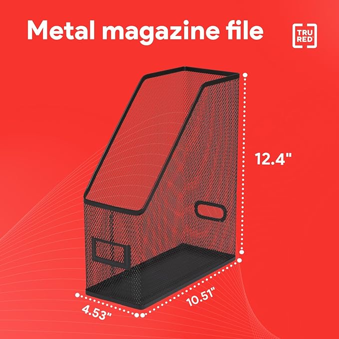 Staples TRU RED Metal Magazine File Organizer, Black - Top - Loading Desktop File Holder with Handle, Holds Up to 1000 Sheets