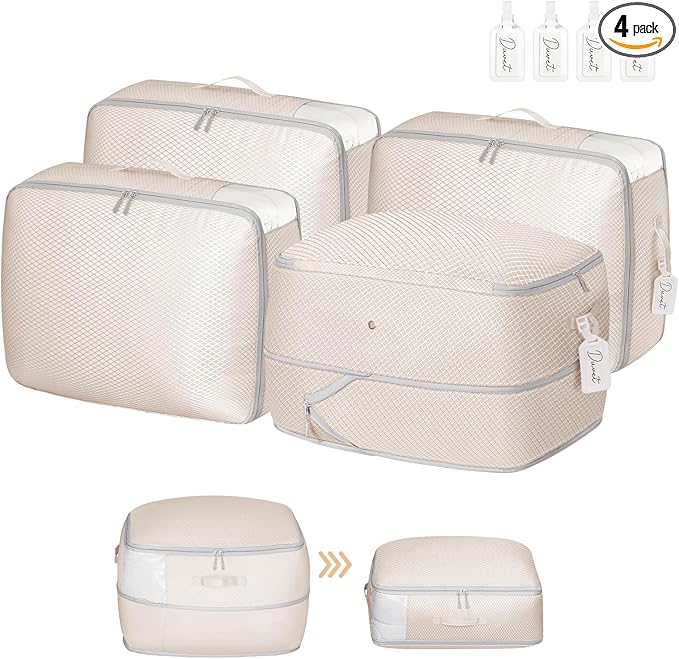 DIMJ Comforter Storage Bag - Ultra Space Saving Self Compression Organize for Duvet, Pillow, Bedding, Blanket Storage Organizer Nylon Compression Bags Large Capacity, Sheet Storage with Zipper, 4 Pack