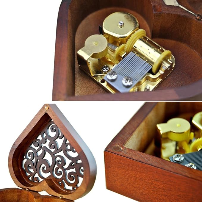 WESTONETEK Heart Shaped Vintage Wood Carved Mechanism Musical Box Wind Up Music Box Gift for Christmas/Birthday/Valentine's Day, Melody You are My Sunshine